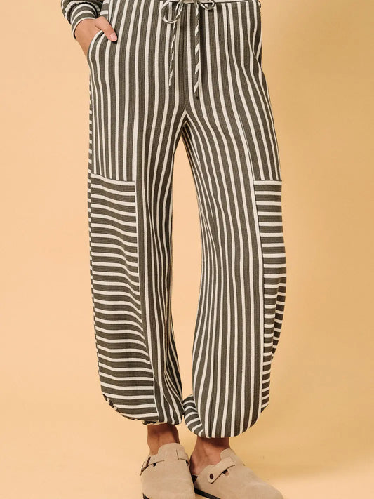 Waist Strap Tie Stripe Parachute Pants
