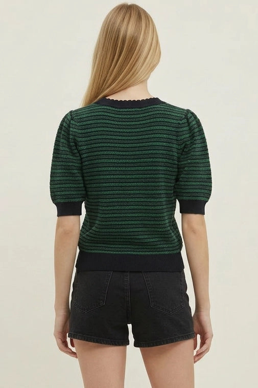 Contrast Scalloped Striped Knit Top