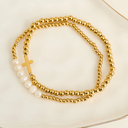 Narelle Pearl and Cross Bracelet Set