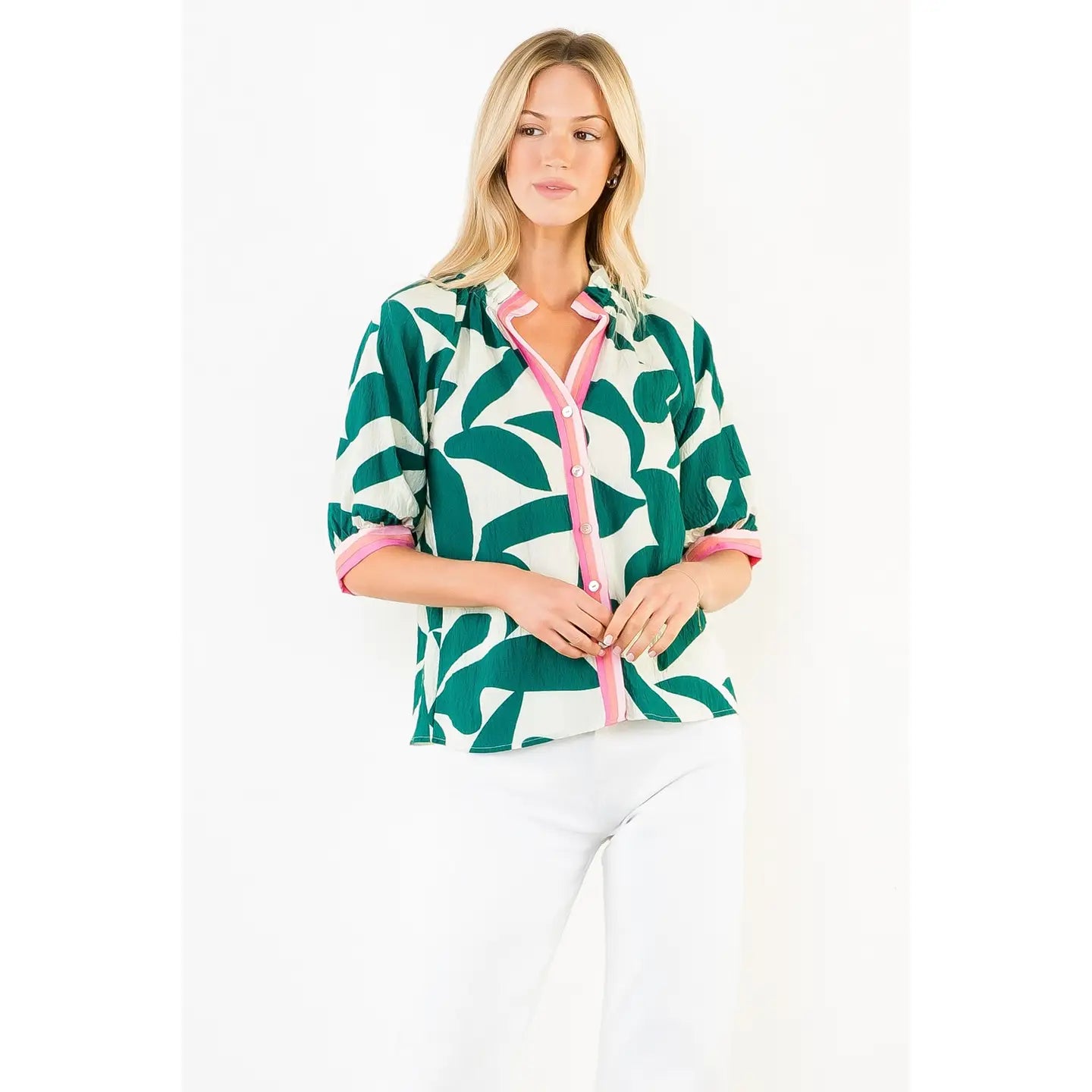 Short Sleeve Silky Geometric Top