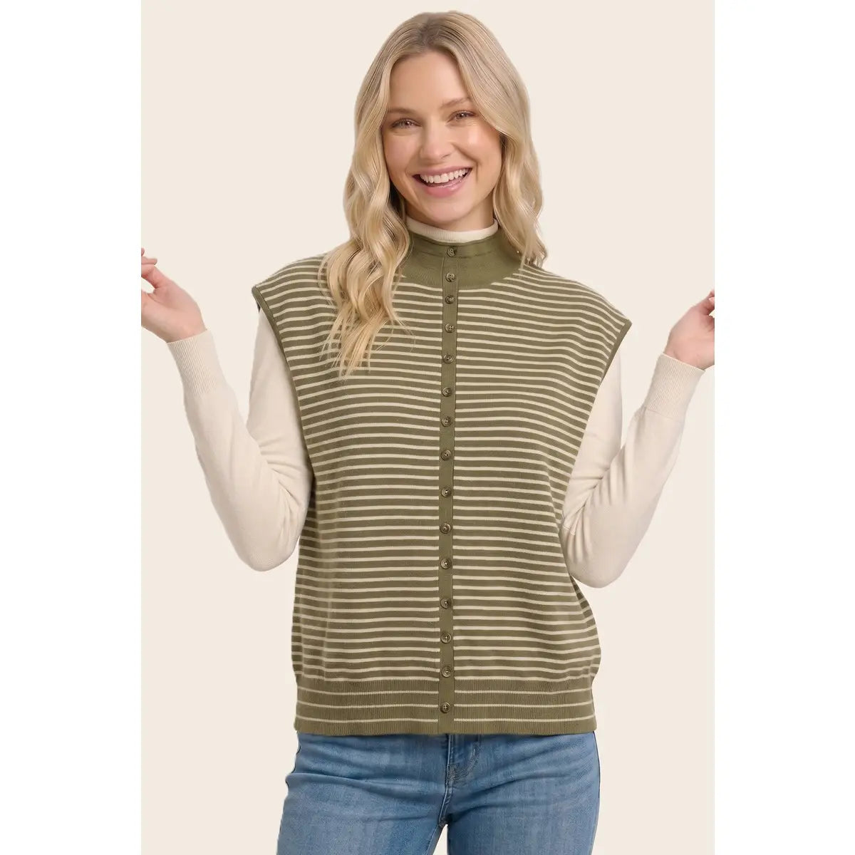 Button Detailed Striped Sweater
