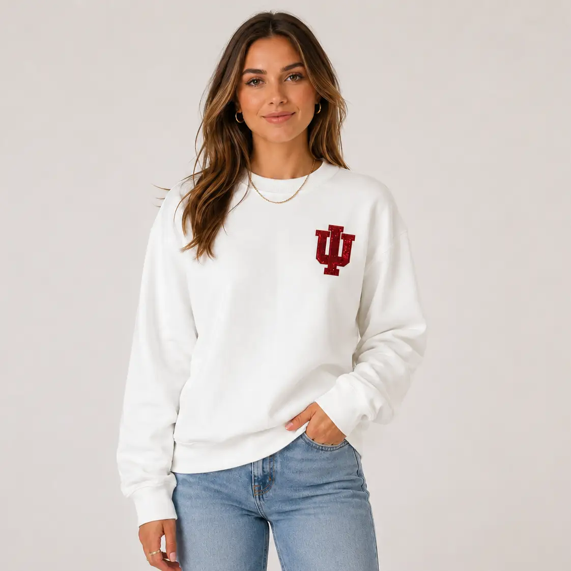 Indiana Logo Sequin Patch Crewneck