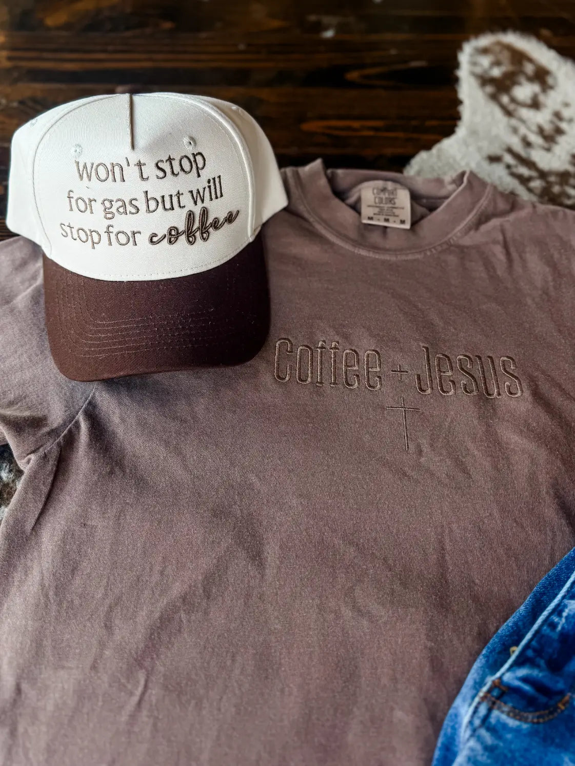 Coffee + Jesus Embroidered Tee