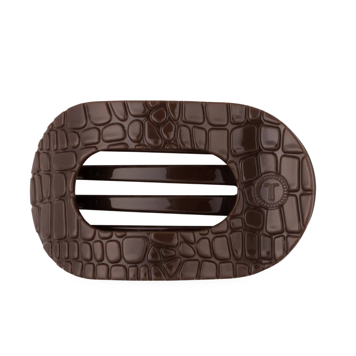Flat Round Hair Clip | Brown Crocodile | Small