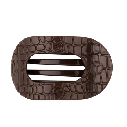 Flat Round Hair Clip | Brown Crocodile | Large