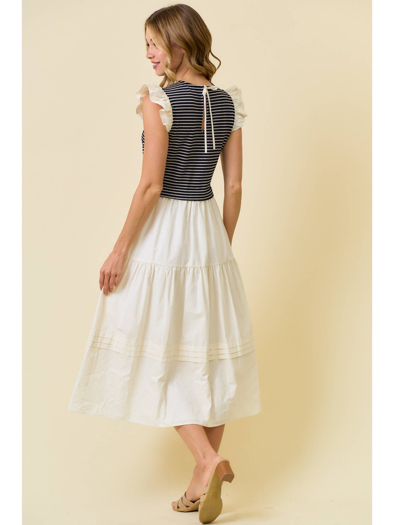 Cotton Poplin Tiered Dress with Ruffle Sleeve