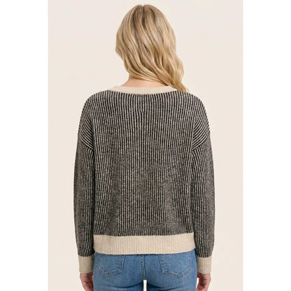Two-Tone Rib Textured Sweater