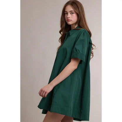 Collared Half Button Mini Shirt Dress