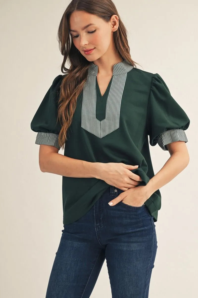 Short Puff Sleeve High Neck Top