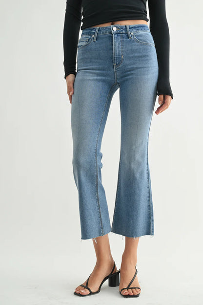 High Rise Crop Flare w/ Distressed Hem