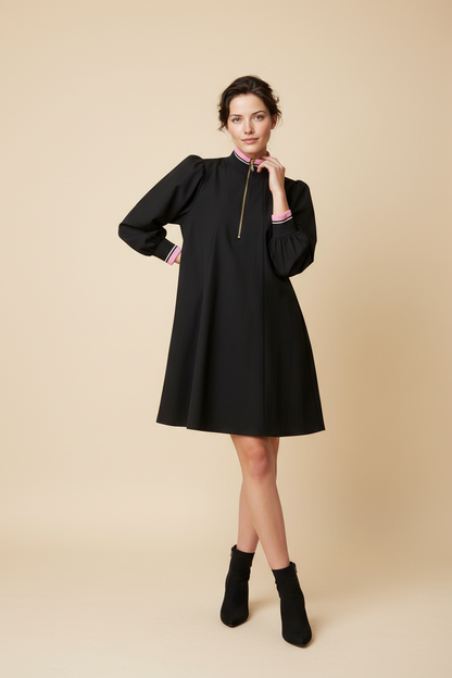 Twill Smocked Zip Up Dress | 2 Colors Available
