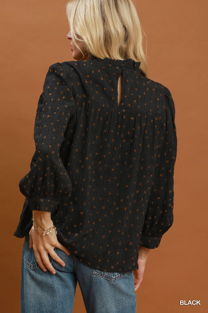 Dot Print Smocked Blouse