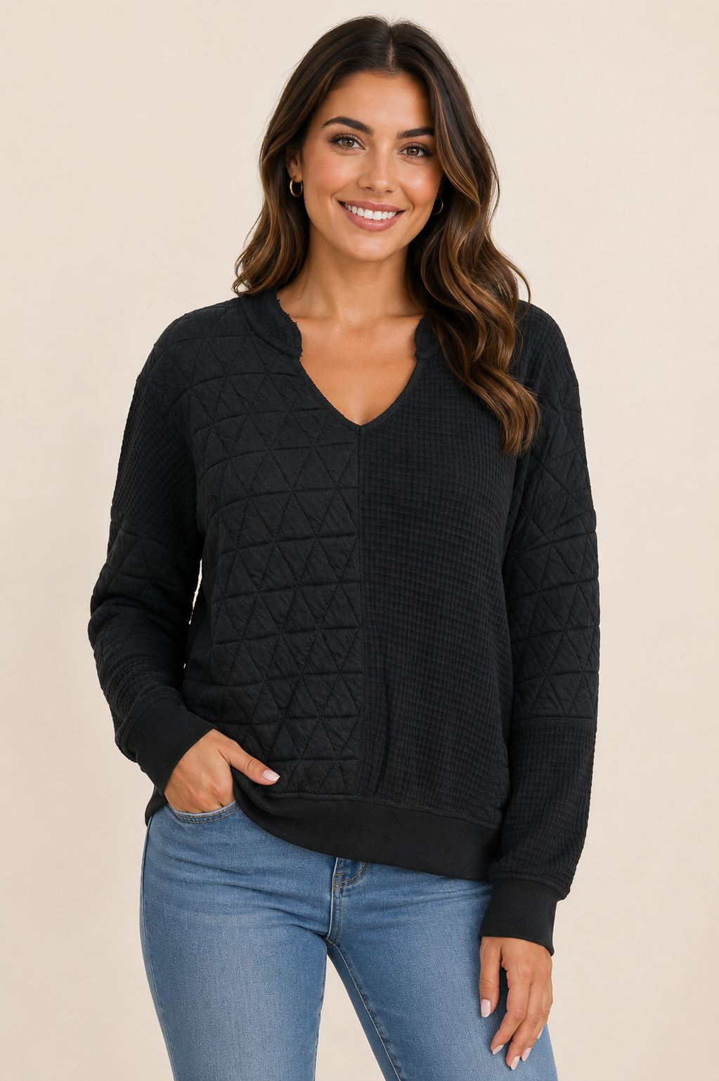 Quilting And Waffle Fabric Mixed Top