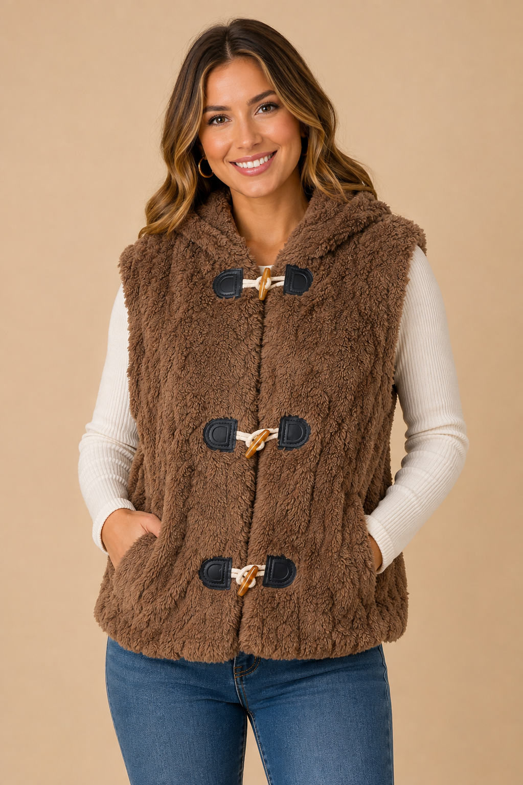 Hooded Front Toggle Closure Vest