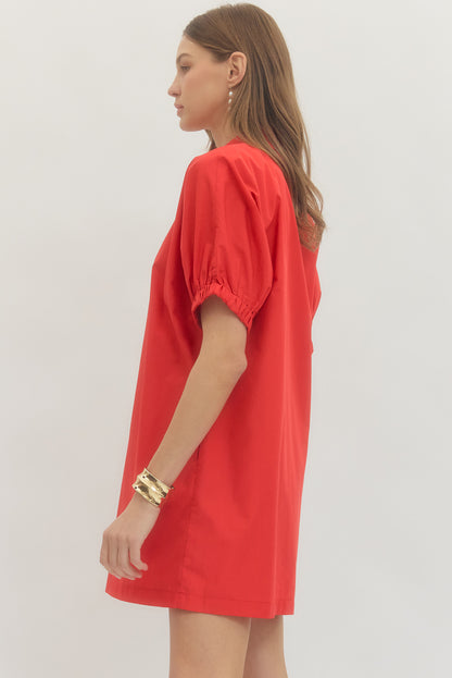 Solid Short Puff Sleeve Dress | 2 Colors Available
