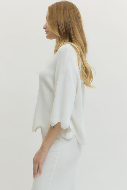Wavy Cropped 3/4 Sleeve Sweater