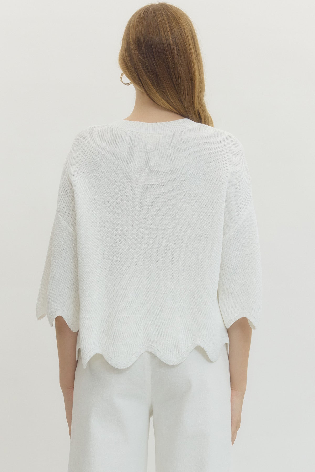 Wavy Cropped 3/4 Sleeve Sweater