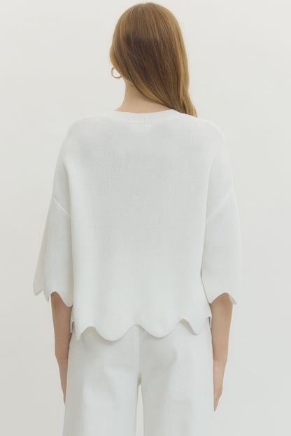 Wavy Cropped 3/4 Sleeve Sweater