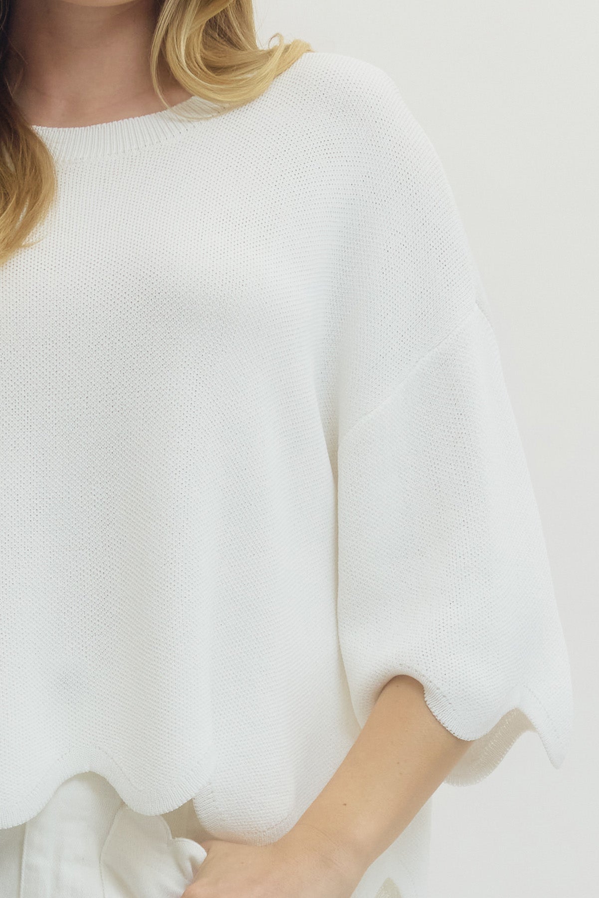 Wavy Cropped 3/4 Sleeve Sweater