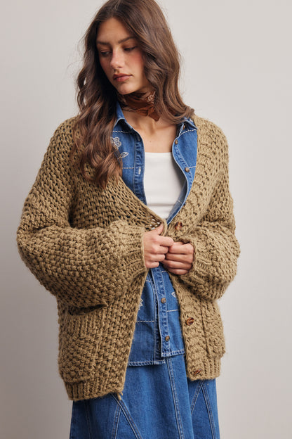 Olive Handmade Chunky Knit Cardigan