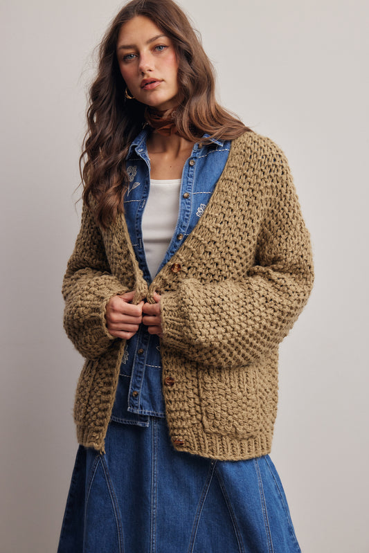 Olive Handmade Chunky Knit Cardigan