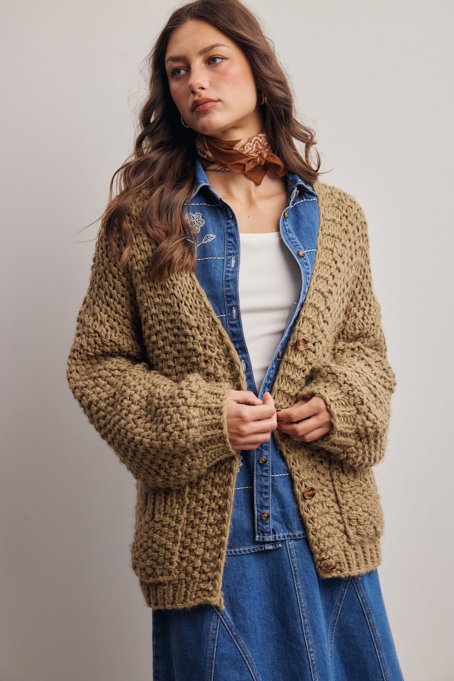 Olive Handmade Chunky Knit Cardigan