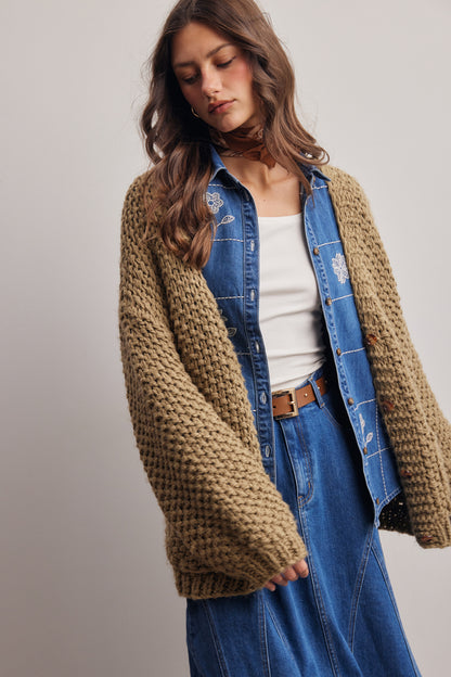 Olive Handmade Chunky Knit Cardigan