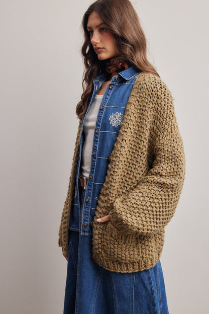 Olive Handmade Chunky Knit Cardigan