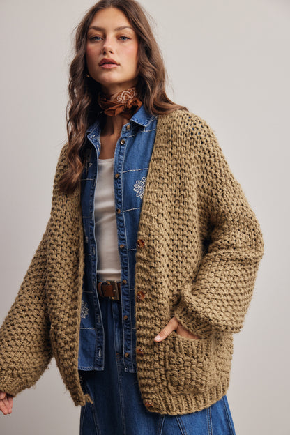 Olive Handmade Chunky Knit Cardigan