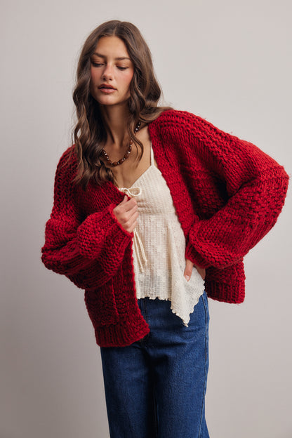 Red Handmade Chunky Knit Cardigan