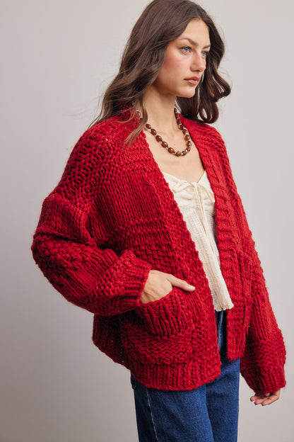 Red Handmade Chunky Knit Cardigan