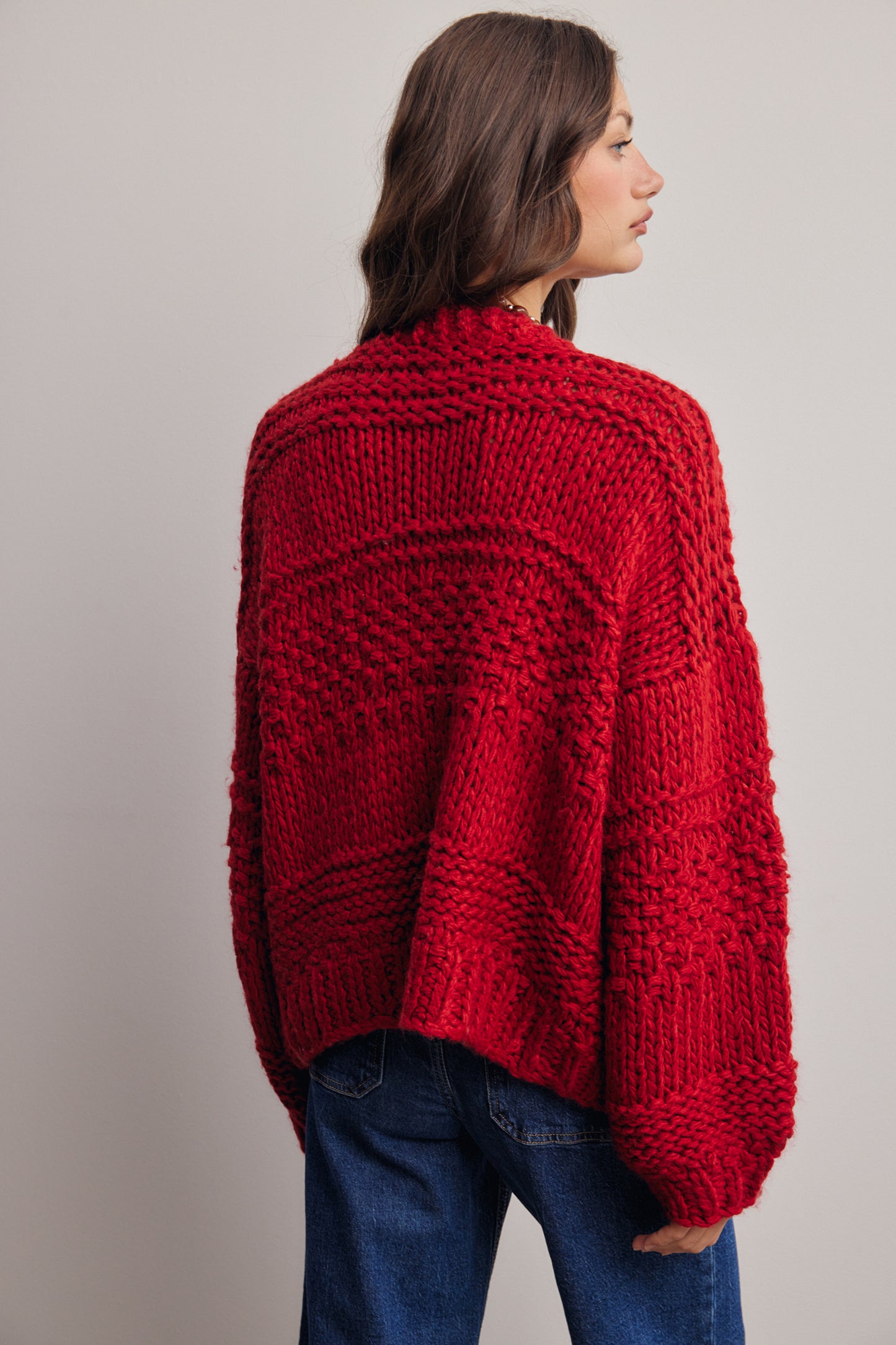 Red Handmade Chunky Knit Cardigan