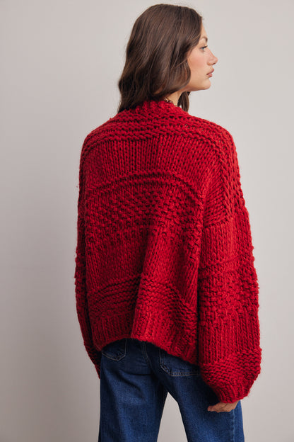 Red Handmade Chunky Knit Cardigan