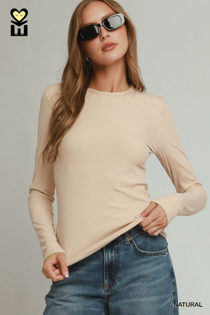 Brushed Rib Long Sleeve Knit Top | 2 Colors Available