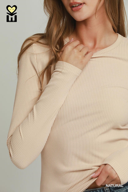 Brushed Rib Long Sleeve Knit Top | 2 Colors Available