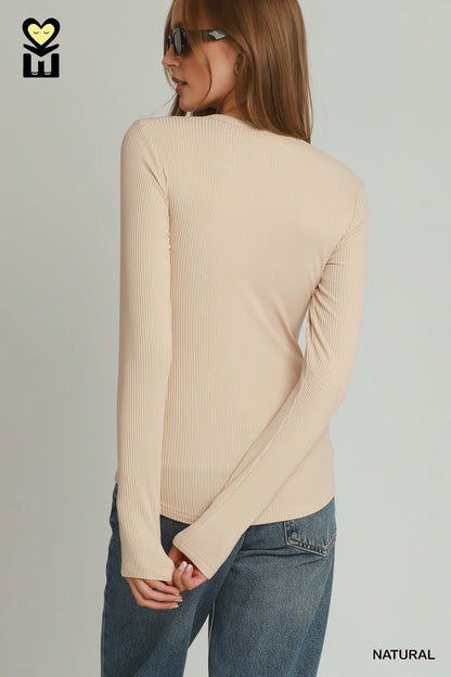 Brushed Rib Long Sleeve Knit Top | 2 Colors Available