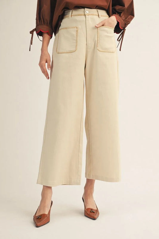 Beige High Waist Wide Leg Pants