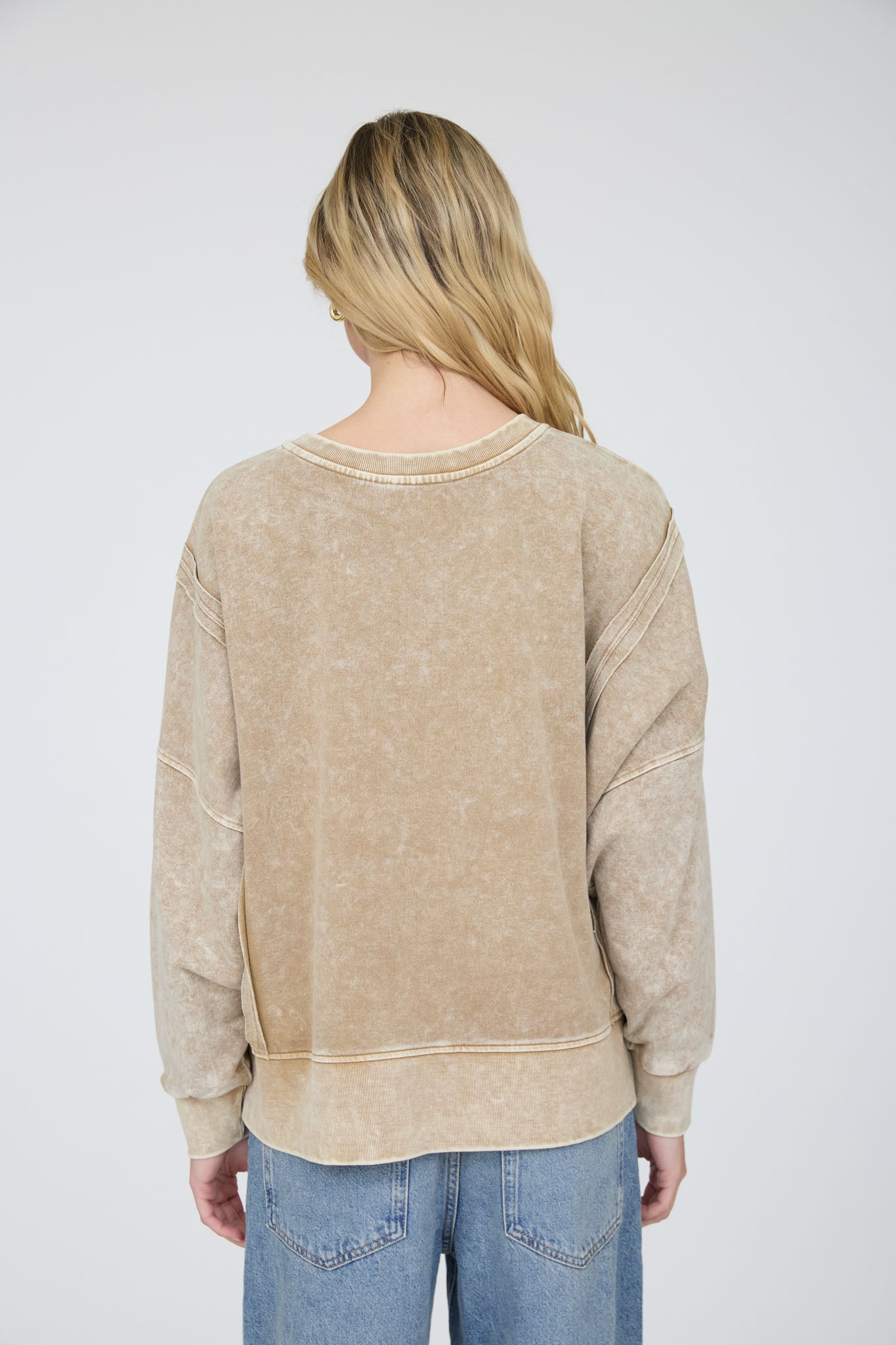 Acid Wash Long Sleeve Side Slit Knit Top