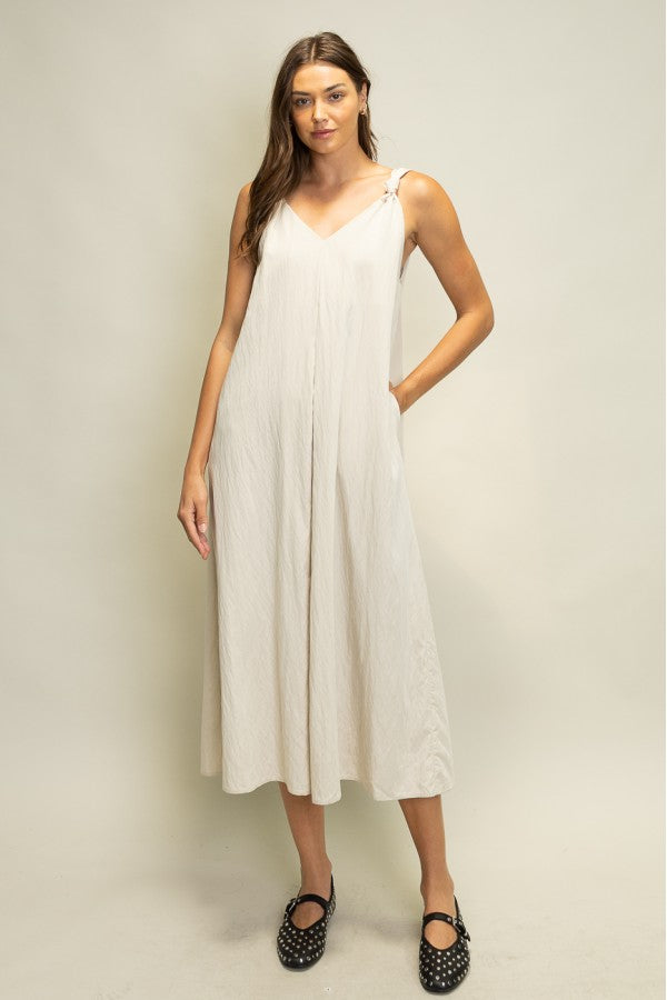 Cream Knot Strap Flowy Midi Dress