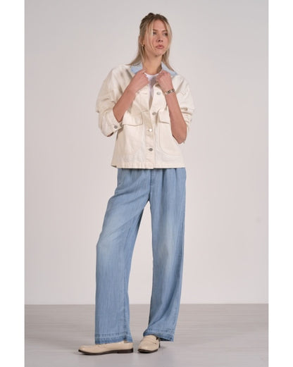 Natural Denim Jacket with Blue Collar