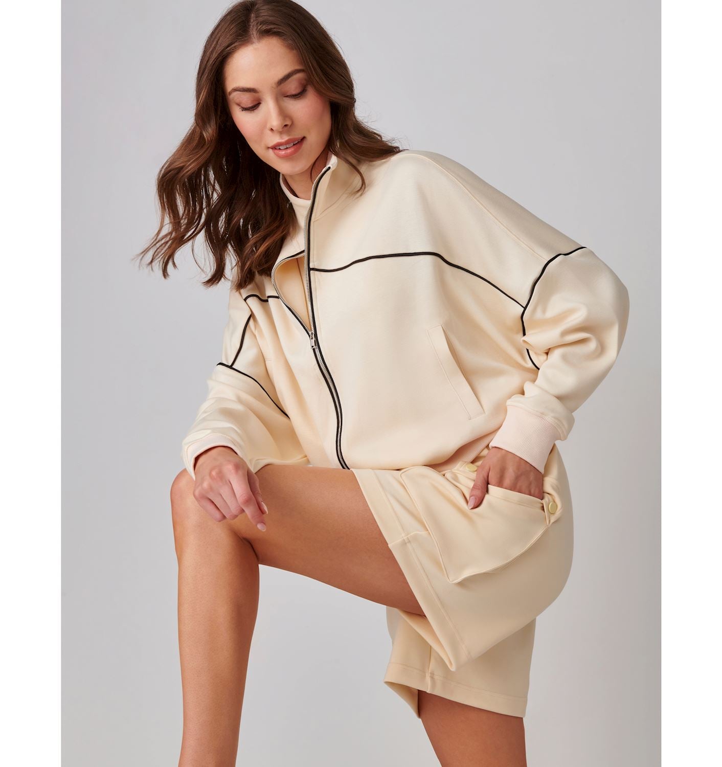 Mock Neck Dolman Zip Jacket | 2 Colors Available