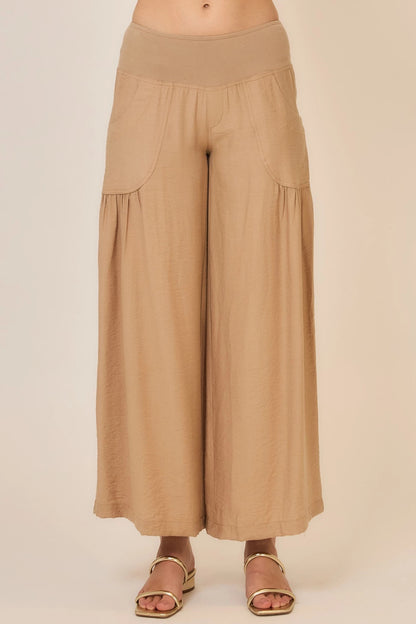 Wide Leg Folded Elastic Waist Pants