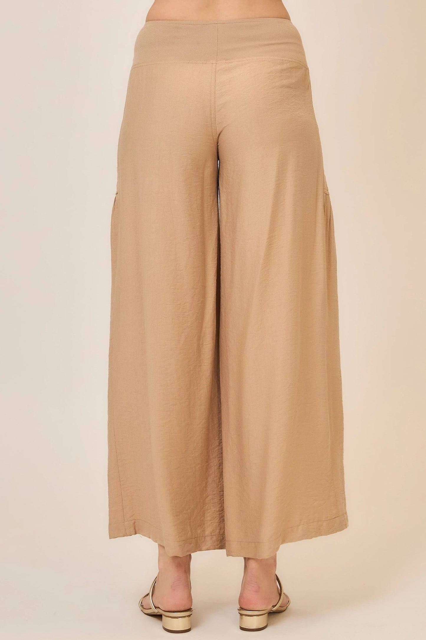 Wide Leg Folded Elastic Waist Pants