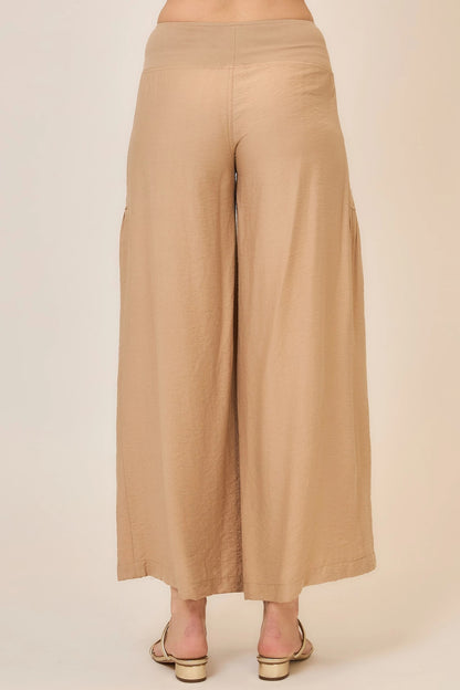 Wide Leg Folded Elastic Waist Pants