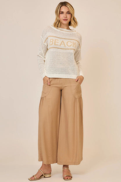 Wide Leg Folded Elastic Waist Pants