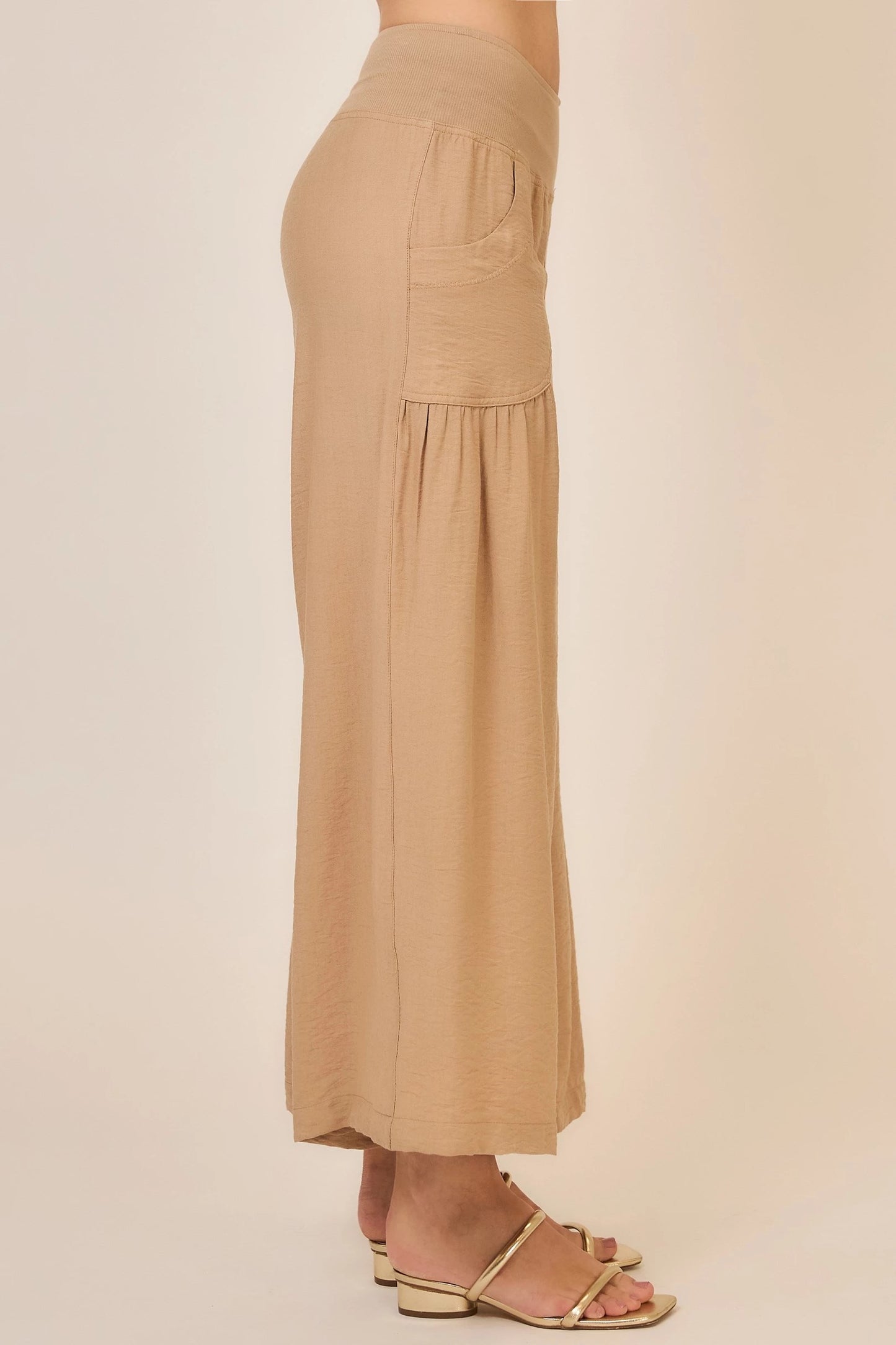 Wide Leg Folded Elastic Waist Pants