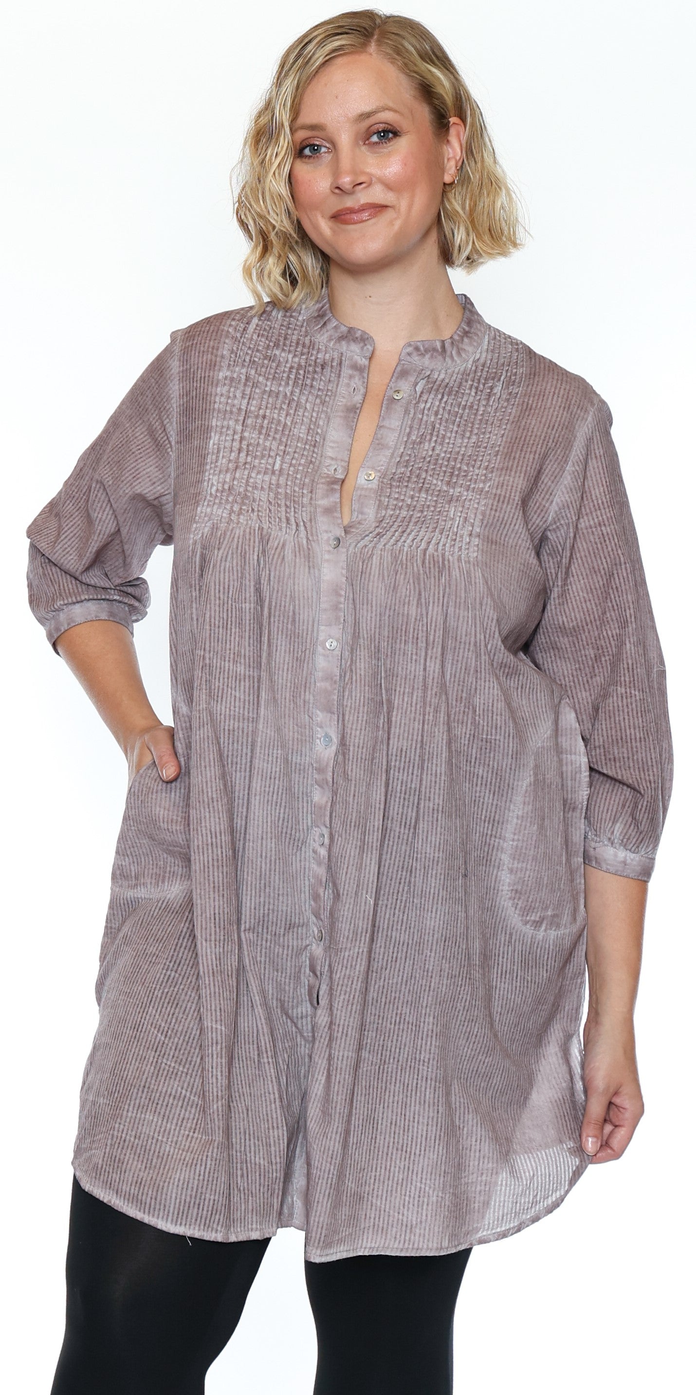 3/4 Sleeve Button Down Dress with Pockets (Slight Discoloration)