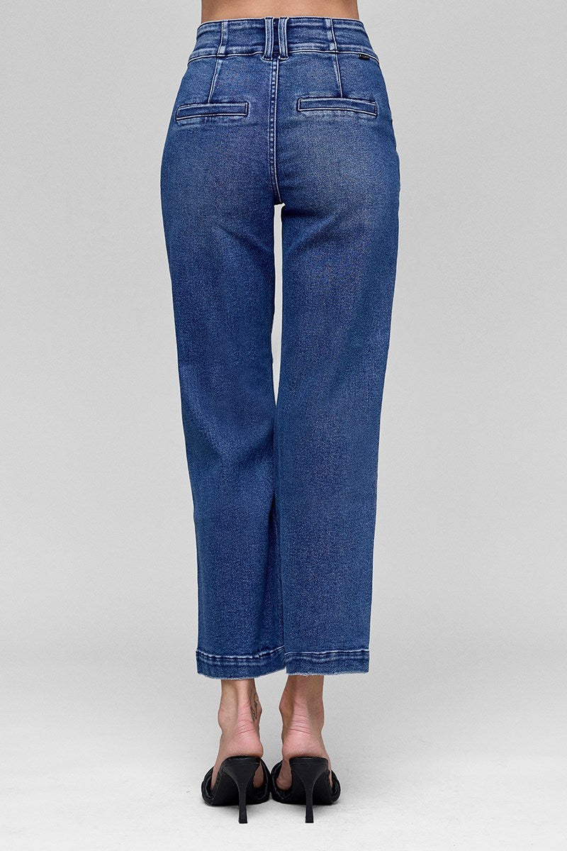 Tummy Control High Rise Crop Boot Wide Jeans