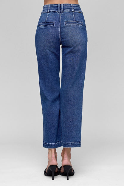 Tummy Control High Rise Crop Boot Wide Jeans