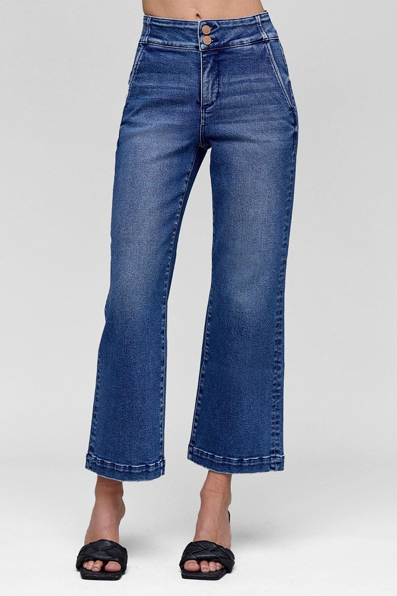 Tummy Control High Rise Crop Boot Wide Jeans